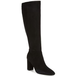 Charles David Brilliant Black Suede Knee High Boots Block Heel $299 6 NEW!